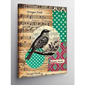 Kanvas Tablo Müzik Notları Ve Kuş Çizimi 70x100 cm