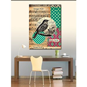 Kanvas Tablo Müzik Notları Ve Kuş Çizimi 70x100 cm