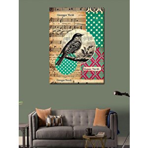 Kanvas Tablo Müzik Notları Ve Kuş Çizimi 70x100 cm