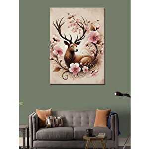 Kanvas Tablo Pembe Çiçekli Geyik Tasarımı 100x140 cm