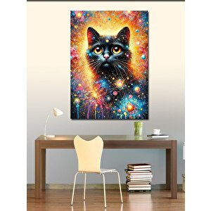 Kanvas Tablo Kozmik Renklerde Kedi Portresi 100x140 cm