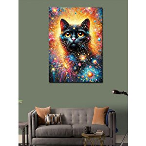 Kanvas Tablo Kozmik Renklerde Kedi Portresi 100x140 cm