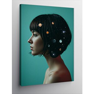 Kanvas Tablo Yıldızlı Arka Plan Ve Kadın Portresi 100x140 cm