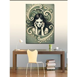 Kanvas Tablo Çiçeklerle Çevrili Kadın Yüzü 50x70 cm