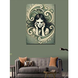 Kanvas Tablo Çiçeklerle Çevrili Kadın Yüzü 50x70 cm