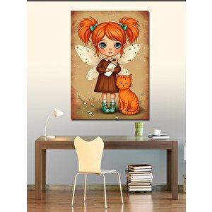 Kanvas Tablo Kedi Ve Tatlı Çocuk 50x70 cm