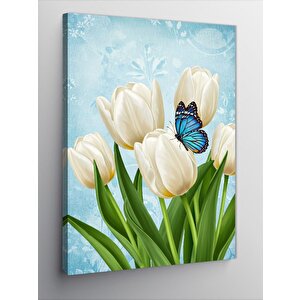 Kanvas Tablo Beyaz Lale Ve Kelebek 70x100 cm