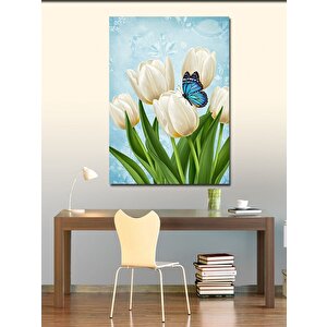 Kanvas Tablo Beyaz Lale Ve Kelebek 70x100 cm