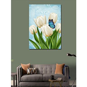 Kanvas Tablo Beyaz Lale Ve Kelebek 70x100 cm