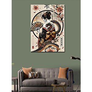 Kanvas Tablo Japon Geisha Ve Çiçekler 50x70 cm