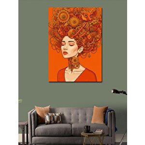 Kanvas Tablo Turuncu Arka Plan Kadın Portresi 70x100 cm