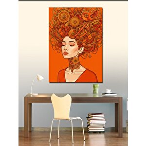 Kanvas Tablo Turuncu Arka Plan Kadın Portresi 50x70 cm