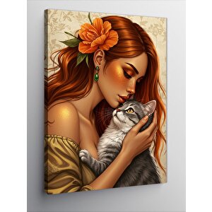 Kanvas Tablo Kediyle Sıcak Sevgi 50x70 cm