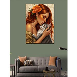 Kanvas Tablo Kediyle Sıcak Sevgi 50x70 cm