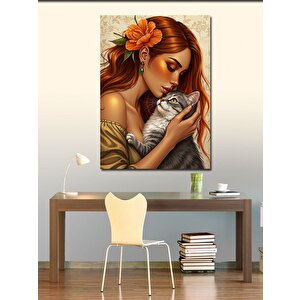 Kanvas Tablo Kediyle Sıcak Sevgi 70x100 cm