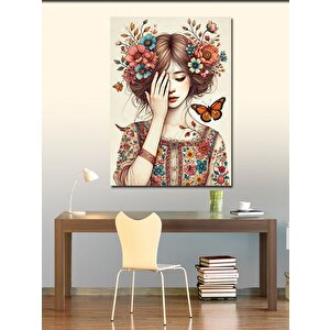Kanvas Tablo Çiçekli Kadın Ve Kelebek 50x70 cm