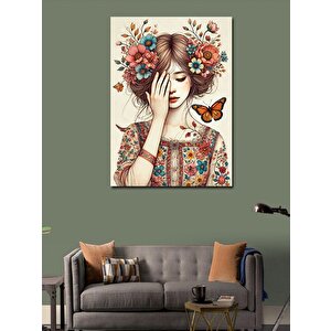 Kanvas Tablo Çiçekli Kadın Ve Kelebek 50x70 cm