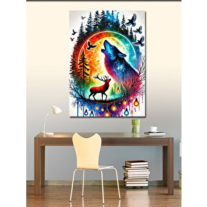 Kanvas Tablo Gece Kurt Ve Geyik Manzarası 50x70 cm