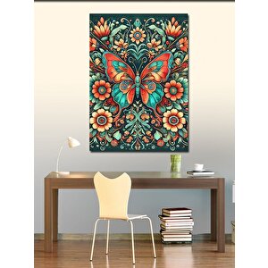 Kanvas Tablo Çiçek Ve Kelebek Deseni 100x140 cm
