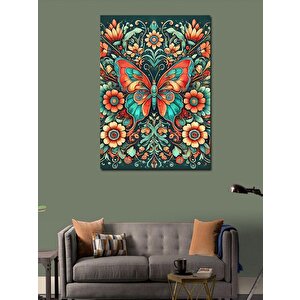 Kanvas Tablo Çiçek Ve Kelebek Deseni 100x140 cm