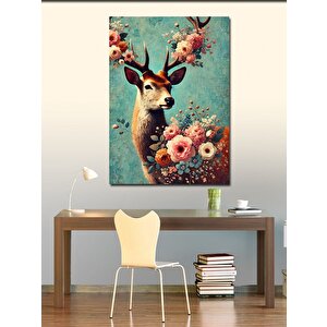 Kanvas Tablo Çiçeklerle Süslenmiş Geyik 70x100 cm