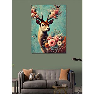 Kanvas Tablo Çiçeklerle Süslenmiş Geyik 70x100 cm