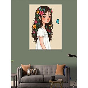 Kanvas Tablo Çiçekli Kız Çocuğu Ve Kelebek 50x70 cm