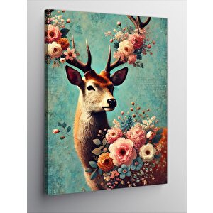 Kanvas Tablo Çiçeklerle Süslenmiş Geyik 100x140 cm