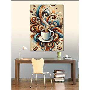 Kanvas Tablo Buharlı Kahve Ve Sanatsal Çizgiler 70x100 cm