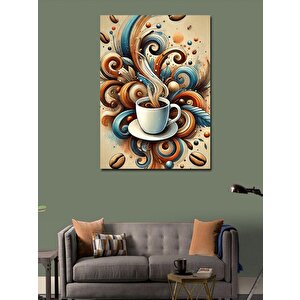 Kanvas Tablo Buharlı Kahve Ve Sanatsal Çizgiler 70x100 cm
