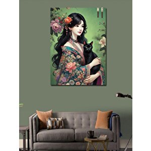 Kanvas Tablo Kedili Japon Kadın 100x140 cm