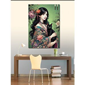 Kanvas Tablo Kedili Japon Kadın 70x100 cm