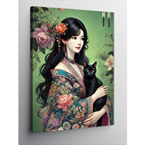 Kanvas Tablo Kedili Japon Kadın 50x70 cm