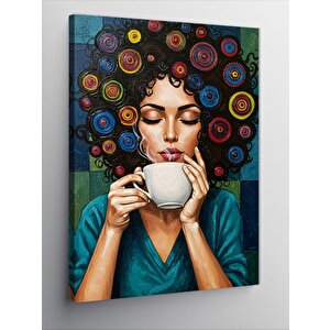 Kanvas Tablo Kahve İçen Kadın Ve Düşler 70x100 cm