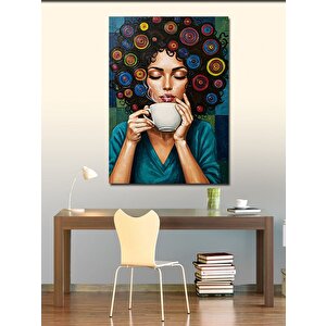 Kanvas Tablo Kahve İçen Kadın Ve Düşler 70x100 cm