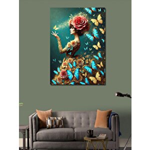 Kanvas Tablo Kelebekler Ve Güllerle Kadın 50x70 cm