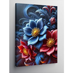 Kanvas Tablo Kırmızı Ve Mavi Çiçekler 50x70 cm