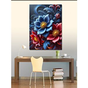 Kanvas Tablo Kırmızı Ve Mavi Çiçekler 50x70 cm