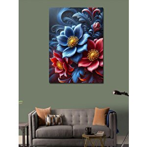 Kanvas Tablo Kırmızı Ve Mavi Çiçekler 50x70 cm