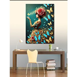 Kanvas Tablo Kelebekler Ve Güllerle Kadın 100x140 cm