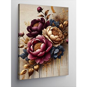 Kanvas Tablo Çiçeklerle Bezenmiş Altın Kompozisyon 100x140 cm