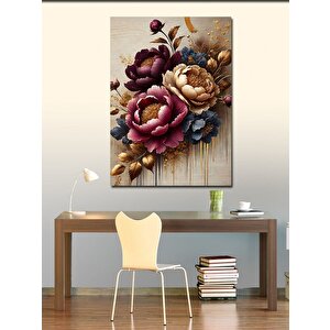 Kanvas Tablo Çiçeklerle Bezenmiş Altın Kompozisyon 100x140 cm