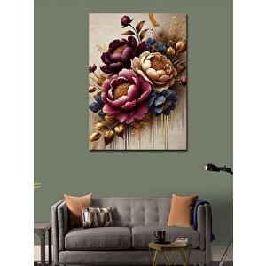Kanvas Tablo Çiçeklerle Bezenmiş Altın Kompozisyon 100x140 cm