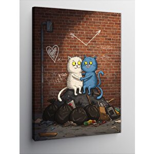 Kanvas Tablo Duvar Grafitili Kediler 50x70 cm