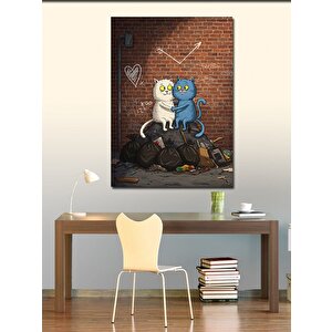 Kanvas Tablo Duvar Grafitili Kediler 50x70 cm