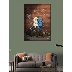 Kanvas Tablo Duvar Grafitili Kediler 50x70 cm