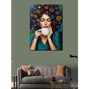 Kanvas Tablo Kahve İçen Kadın Ve Düşler 100x140 cm