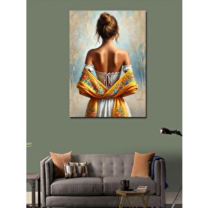 Kanvas Tablo Sırtı Dönük Kadın Ve Çiçekli Şal 100x140 cm