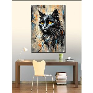 Kanvas Tablo Turuncu Gözlü Kara Kedi 50x70 cm