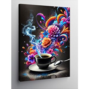 Kanvas Tablo Renkli Çiçekler Ve Kahve Fincanı 70x100 cm